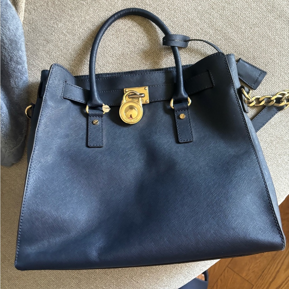 Michael Kors Navy Tote with Gold Hardware